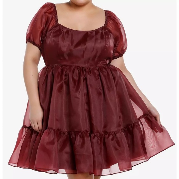Cosmic Aura Maroon Organza Tiered Dress - Picture 1 of 8